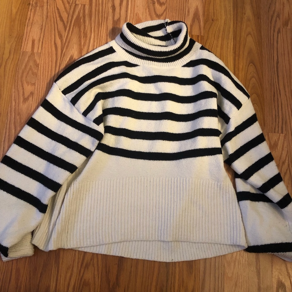 A New Day Black and White Turtleneck Sweater with Stripes